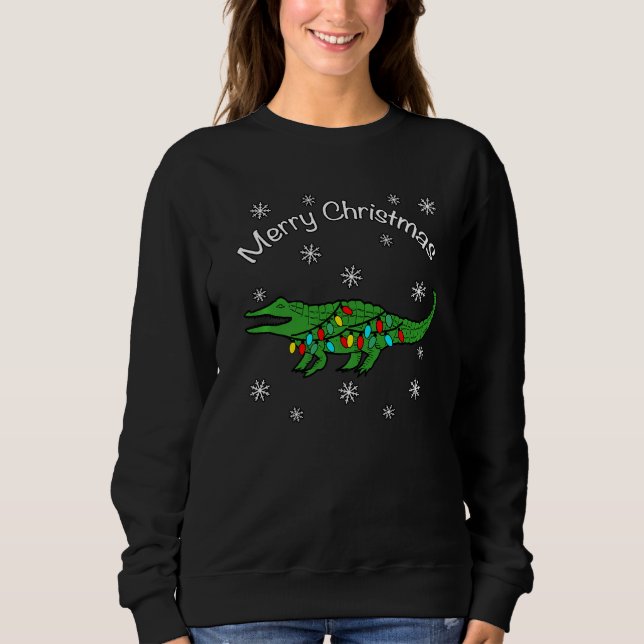 Moletom Mens Feliz Natal Gator Alligator Com Férias (Frente)