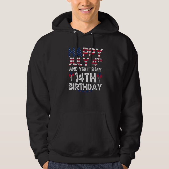 Moletom Mens Happy 4 de julho e Sim, é meu 14 de aniversár (Frente)