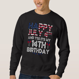 Moletom Mens Happy 4 de julho e Sim, é meu 14 de aniversár
