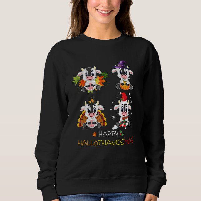 Moletom Mens Happy Hallothanksmas Pumpkin Turca Vaca (Frente)