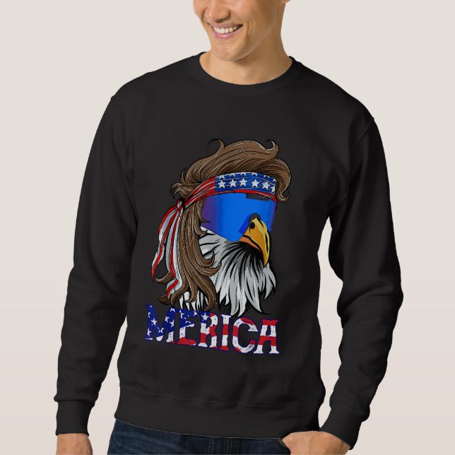 Moletom Mens Merica Eagle Mullet American Flag USA Men 4º (Frente)