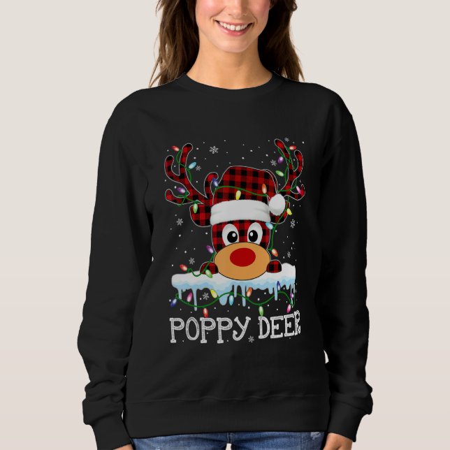 Moletom Mens Poppy Deer Christmas Red Xadrez Reindeer Fami (Frente)