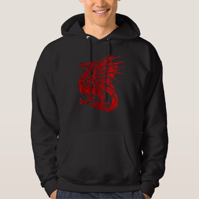 Moletom Mens Red Fierce Dragon Com Asas E Manda (Frente)