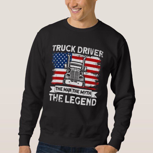 Moletom Mens Trucker Truck Driver American Flag Man Myth L (Frente)