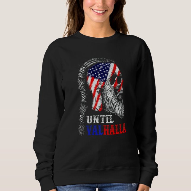 Moletom Mens Until Valhalla Skull American Flag Retro Viki (Frente)