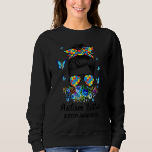 Moletom Mensageiro Orgulhoso Autismo Irmã Ribbon Quebra-ca