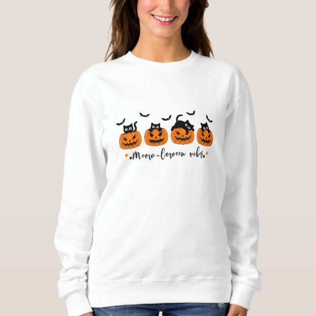 Moletom Meow-loween Vibes-Quirky Cats, Pumpkins Halloween (Frente)