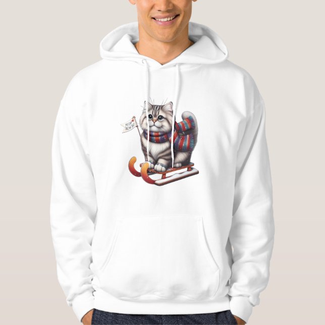 Moletom "Meow Snow Day! Cute Kitten on Sled with Scarf (Frente)