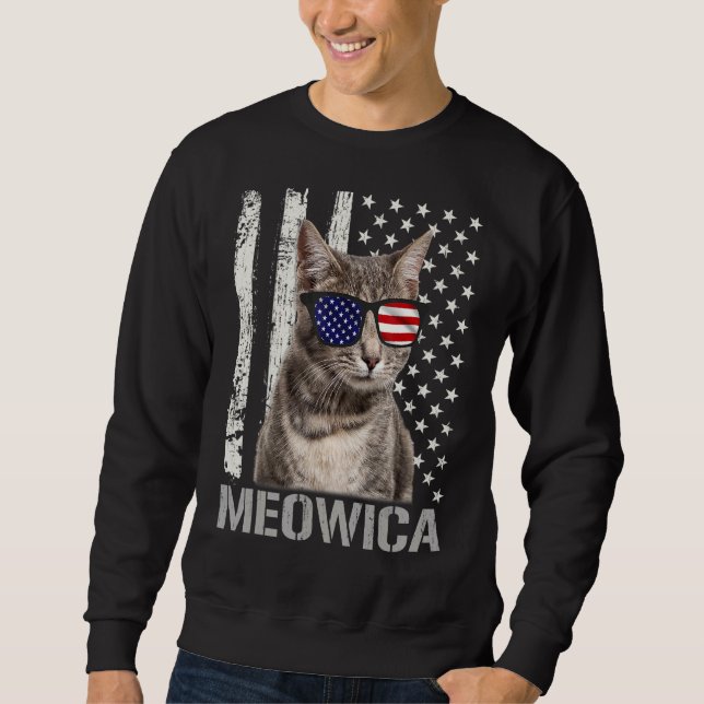 Moletom Meowica Cat 4º De Julho Patriótico Eua Ameri (Frente)