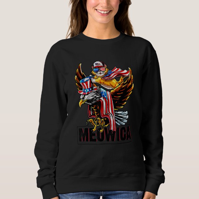 Moletom Meowica Cat Bald Eagle 4 De Julho Patriótico Ameri (Frente)