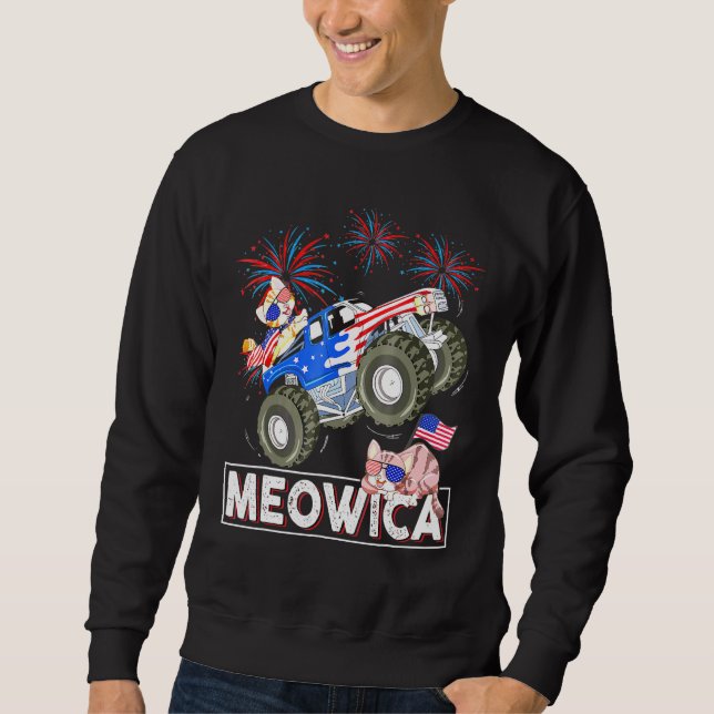 Moletom Meowica Cat Monster Drick American Flag 4t (Frente)