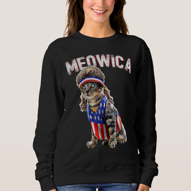 Moletom Meowica Cat Mullet American Flag Patriótica 4º (Frente)