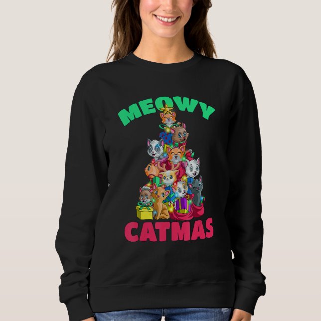 Moletom Meowy Catmas Cat Christmas Tree Xmas Girls Boys Ki (Frente)