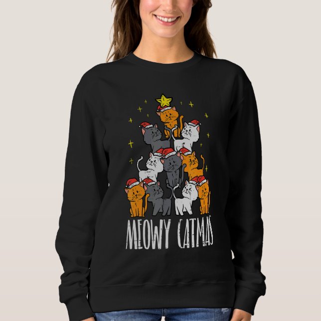 Moletom Meowy Catmas Cat Christmas Tree Xmas Women Girls (Frente)