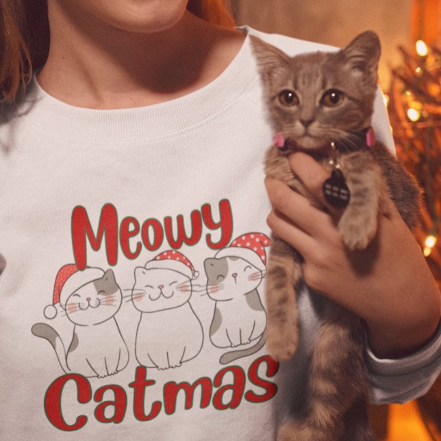 Moletom Meowy Catmas, Feliz Natal (Meowy Catmas, Merry Christmas cats sweatshirt)