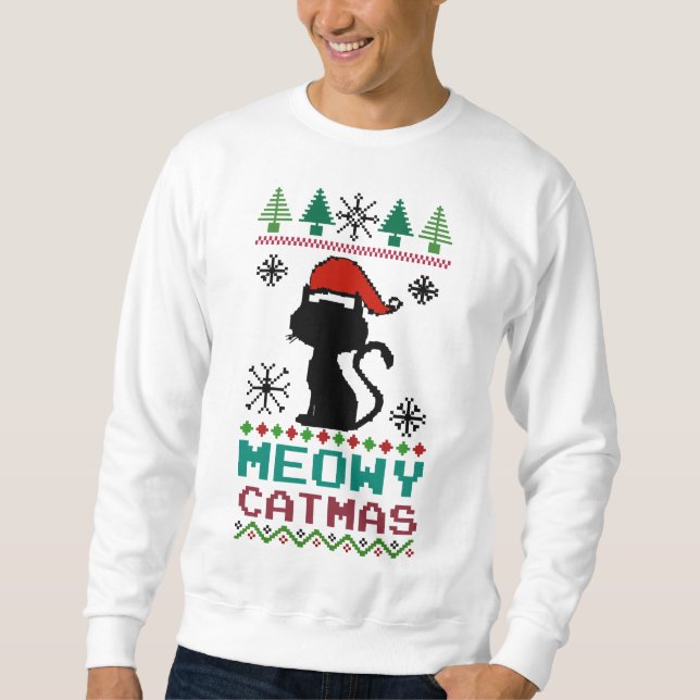 Moletom Meowy Catmas Papais noeis de Natal Cat Ugly Sweate (Frente)