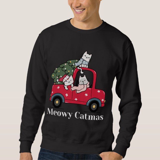 Moletom Meowy Catmas Red Truck Cat Natal Pajama (Frente)