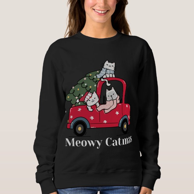 Moletom Meowy Catmas Red Truck Cat Natal Pajama (Frente)