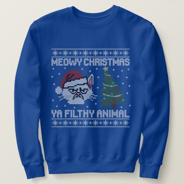 Moletom Meowy Christmas Ya Filthy Animal - Cat Head Design (Frente do Design)