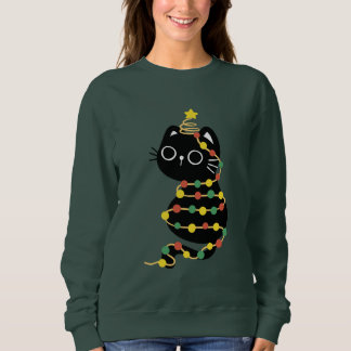 Moletom Meowy Natal Luzes de Natal Gato Preto