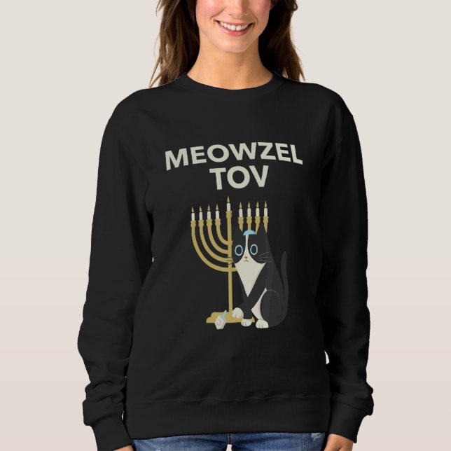 Moletom Meowzel Tov Black Cat Mazel Tov Menorah Hanukkah (Frente)