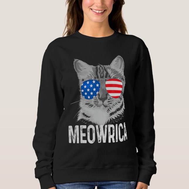 Moletom Merica Cat Para 4 De Julho O Meowrica Conosco Su (Frente)