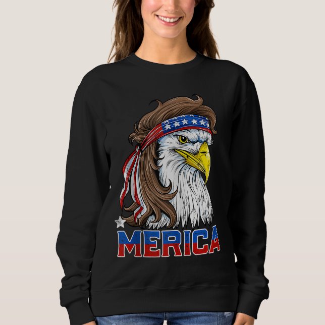 Moletom Merica Eagle Mullet 4 de julho Homens Mulheres Ame (Frente)