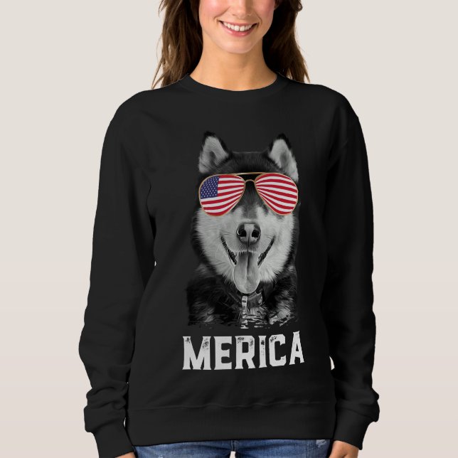 Moletom Merica Funny Siberian Husky Puppy Dog American Fl (Frente)