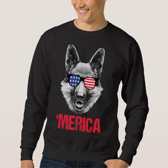 Moletom Merica German shepherd American Flag Óculos Sunvid (Frente)