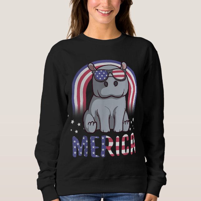 Moletom Merica Hippopotamus American Flag 4 de julho Hipp (Frente)