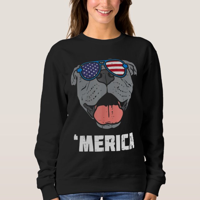 Moletom Merica Pitbull Pit American USA Flag 4th Of July F (Frente)