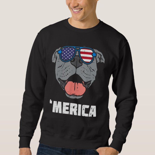 Moletom Merica Pitbull Pit American USA Flag 4th Of July F (Frente)