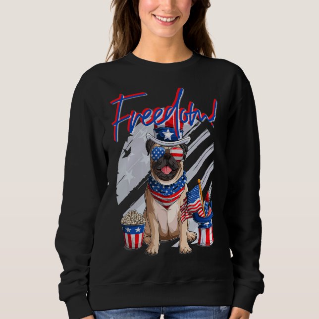 Moletom Merica Pug Dog 4 De Julho Bandeira Americana (Frente)