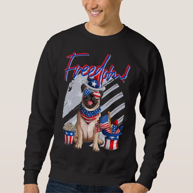Moletom Merica Pug Dog 4 De Julho Bandeira Americana (Frente)