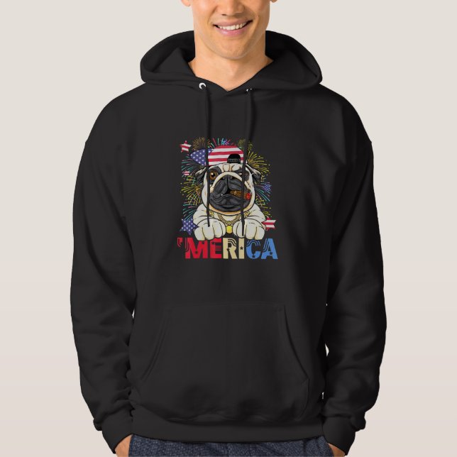 Moletom Merica Pug USA Flag Boné Fireworks 4 De Julho Patr (Frente)