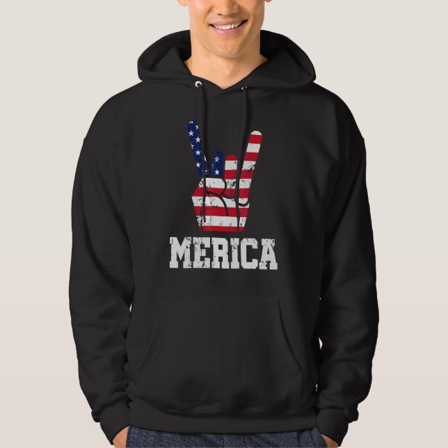 Moletom Merica Rock On Sign American Flag Usa (Frente)