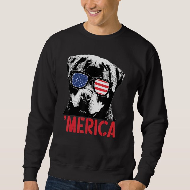 Moletom Merica Rottweiler Dog American Flag Sunglass 4º (Frente)