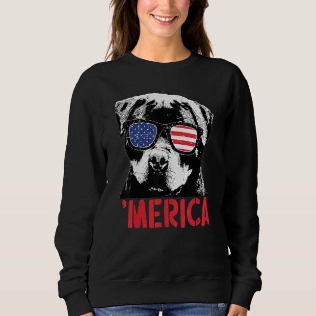 Moletom Merica Rottweiler Dog American Flag Sunglass 4º (Frente)