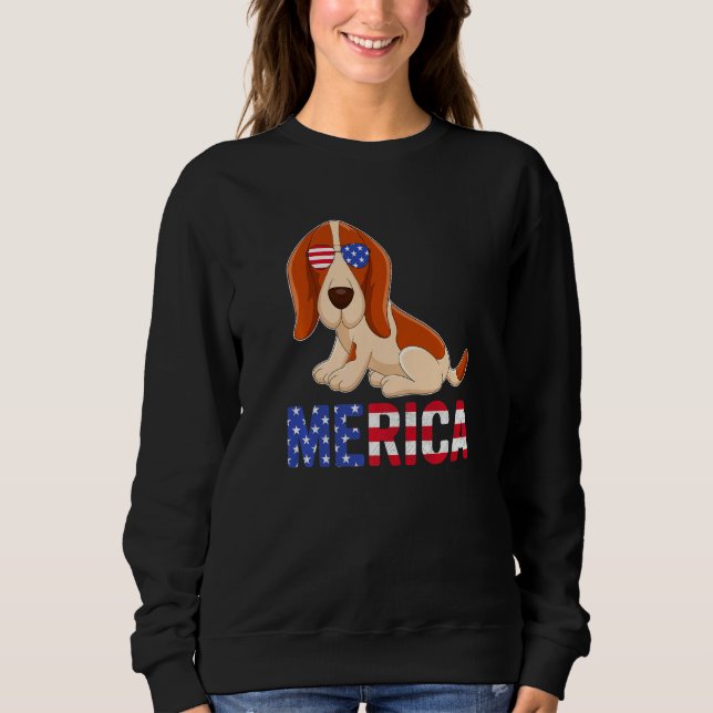 Moletom Merica Usa Flag Basset Hound Dog Sunvidles 4th Of (Frente)