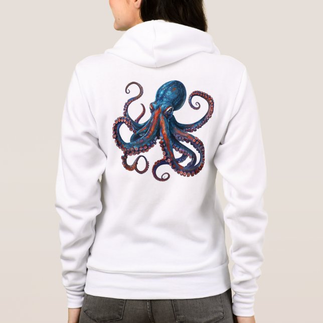 Moletom Mermaid Octopus Hoodie - Custom Monogram Zip Gift  (Verso)