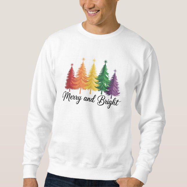 Moletom Merry And Bright Rainbow Christmas Tree Gay LGBTQ  (Frente)