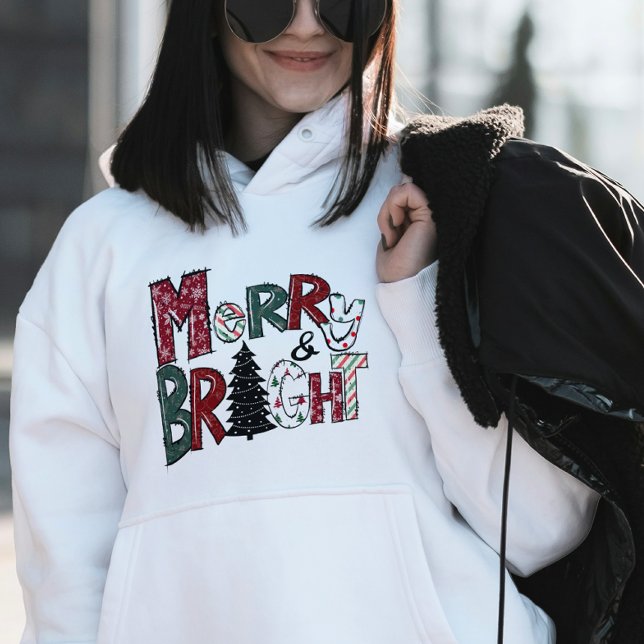 Moletom Merry & Bright Hoodie – Luzes de Natal & Árvore (Criador carregado)