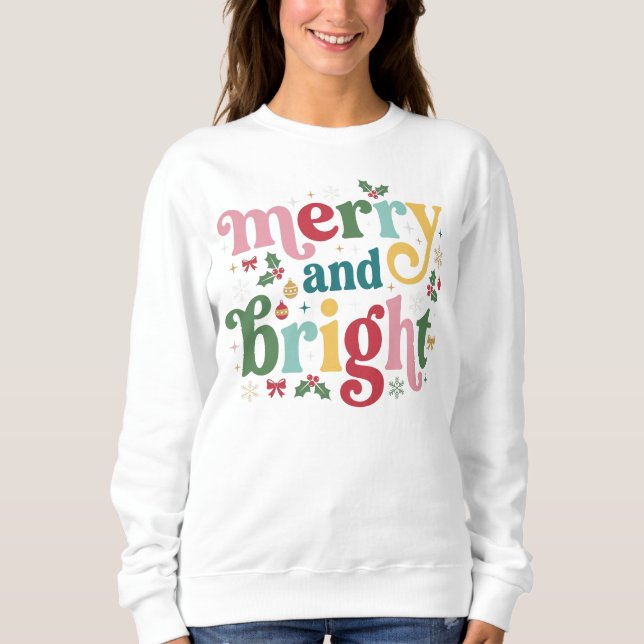 Moletom Merry & Bright Pastel Natal Feminino  (Frente)