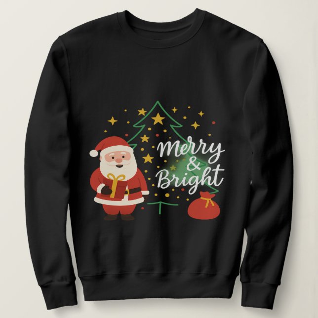 Moletom Merry & Bright Santa Xmas Tree Sweatshirt Gift (Frente do Design)