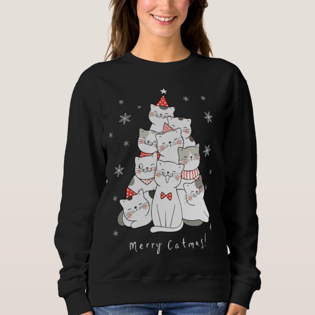 Moletom Merry Catmas Christmas Tree Winter Cats Santa Cat  (Frente)