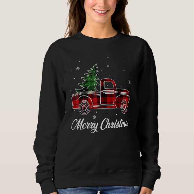 Moletom Merry Christmas Buffalo Truck Tree Red Plaid For M (Frente)