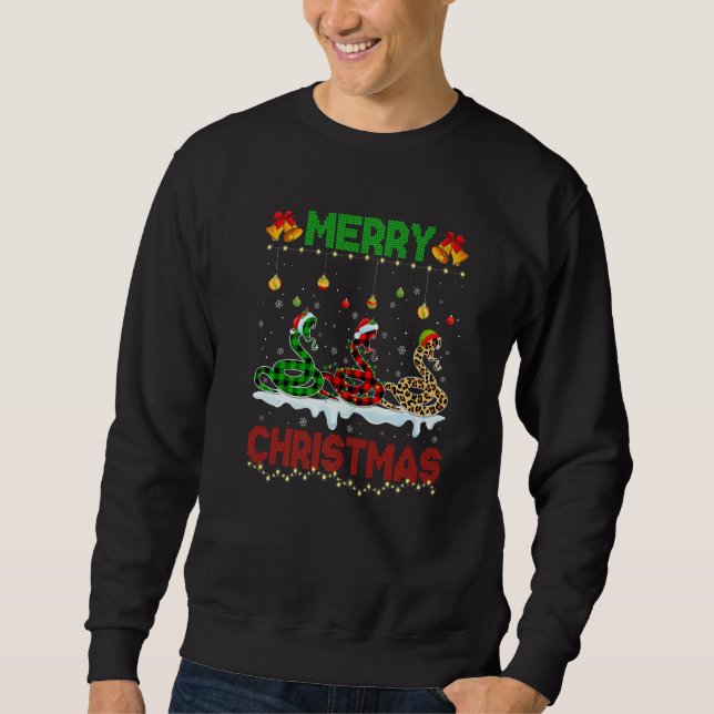 Moletom Merry Christmas Cute Snake Xmas Leopard Plaid Sant (Frente)