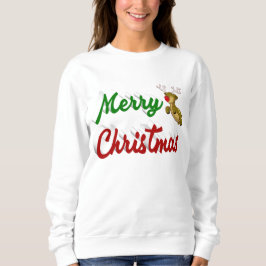 Moletom Merry Christmas Flying Reindeer red green script