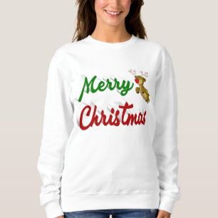 Moletom Merry Christmas Flying Reindeer red green script