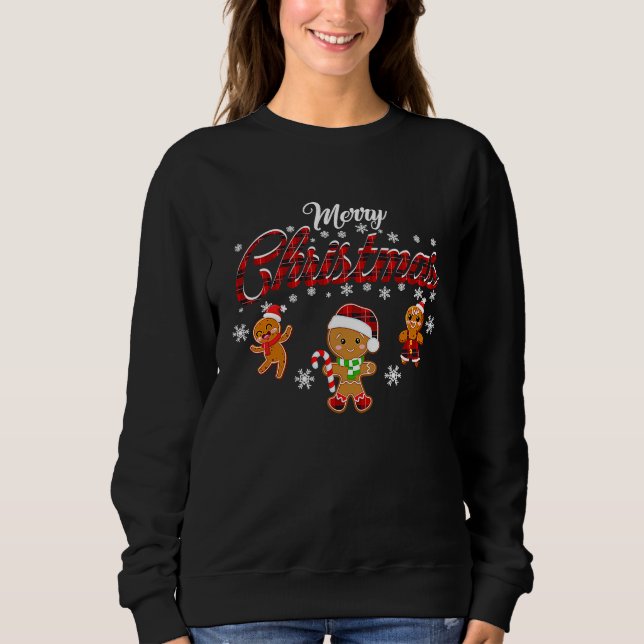 Moletom Merry Christmas Gingerbread Xmas Red Plaid Cookie  (Frente)